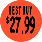 "$27.99 w/BEST BUY heading" Price Sticker / Labels with 500 large 1-1/8" Round (Red) labels  per roll from $5.59* EA in 5 Pack.