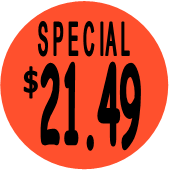 "$21.49 w/SPECIAL heading" Price Sticker / Labels with 500 large 1-1/8" Round (Red) labels  per roll from $5.59* EA in 5 Pack.