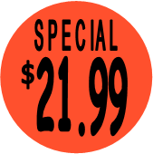 "$21.99 w/SPECIAL heading" Price Sticker / Labels with 500 large 1-1/8" Round (Red) labels  per roll from $5.59* EA in 5 Pack.