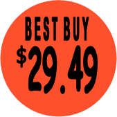 "$29.49 w/BEST BUY heading" Price Sticker / Labels with 500 large 1-1/8" Round (Red) labels  per roll from $5.59* EA in 5 Pack.