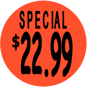 "$22.99 w/SPECIAL heading" Price Sticker / Labels with 500 large 1-1/8" Round (Red) labels  per roll from $5.59* EA in 5 Pack.