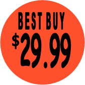 "$29.99 w/BEST BUY heading" Price Sticker / Labels with 500 large 1-1/8" Round (Red) labels  per roll from $5.59* EA in 5 Pack.
