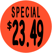 "$23.49 w/SPECIAL heading" Price Sticker / Labels with 500 large 1-1/8" Round (Red) labels  per roll from $5.59* EA in 5 Pack.