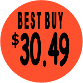 "$30.49 w/BEST BUY heading" Price Sticker / Labels with 500 large 1-1/8" Round (Red) labels  per roll from $5.59* EA in 5 Pack.