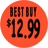 "$12.99 w/BEST BUY heading" Price Sticker / Labels with 500 large 1-1/8" Round (Red) labels  per roll from $5.59* EA in 5 Pack.