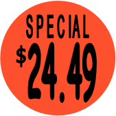 "$24.49 w/SPECIAL heading" Price Sticker / Labels with 500 large 1-1/8" Round (Red) labels  per roll from $5.59* EA in 5 Pack.