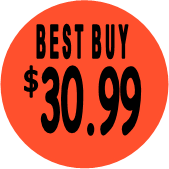 "$30.99 w/BEST BUY heading" Price Sticker / Labels with 500 large 1-1/8" Round (Red) labels  per roll from $5.59* EA in 5 Pack.