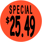 "$25.49 w/SPECIAL heading" Price Sticker / Labels with 500 large 1-1/8" Round (Red) labels  per roll from $5.59* EA in 5 Pack.