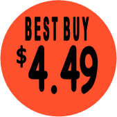 "$4.49 w/BEST BUY heading" Price Sticker / Labels with 500 large 1-1/8" Round (Red) labels  per roll from $5.59* EA in 5 Pack.
