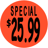 "$25.99 w/SPECIAL heading" Price Sticker / Labels with 500 large 1-1/8" Round (Red) labels  per roll from $5.59* EA in 5 Pack.