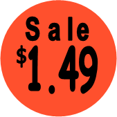 "$1.49 w/SALE heading" Price Sticker / Labels with 500 large 1-1/8" Round (Red) labels  per roll from $5.59* EA in 5 Pack.