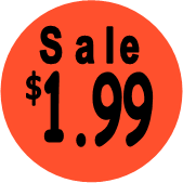 "$1.99 w/SALE heading" Price Sticker / Labels with 500 large 1-1/8" Round (Red) labels  per roll from $5.59* EA in 5 Pack.