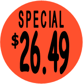 "$26.49 w/SPECIAL heading" Price Sticker / Labels with 500 large 1-1/8" Round (Red) labels  per roll from $5.59* EA in 5 Pack.