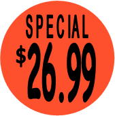 "$26.99 w/SPECIAL heading" Price Sticker / Labels with 500 large 1-1/8" Round (Red) labels  per roll from $5.59* EA in 5 Pack.