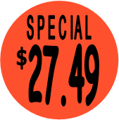 "$27.49 w/SPECIAL heading" Price Sticker / Labels with 500 large 1-1/8" Round (Red) labels  per roll from $5.59* EA in 5 Pack.