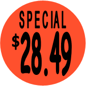 "$28.49 w/SPECIAL heading" Price Sticker / Labels with 500 large 1-1/8" Round (Red) labels  per roll from $5.59* EA in 5 Pack.