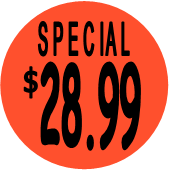 "$28.99 w/SPECIAL heading" Price Sticker / Labels with 500 large 1-1/8" Round (Red) labels  per roll from $5.59* EA in 5 Pack.