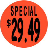 "$29.49 w/SPECIAL heading" Price Sticker / Labels with 500 large 1-1/8" Round (Red) labels  per roll from $5.59* EA in 5 Pack.