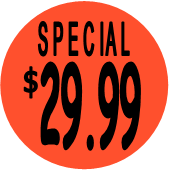 "$29.99 w/SPECIAL heading" Price Sticker / Labels with 500 large 1-1/8" Round (Red) labels  per roll from $5.59* EA in 5 Pack.