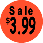 "$3.99 w/SALE heading" Price Sticker / Labels with 500 large 1-1/8" Round (Red) labels  per roll from $5.59* EA in 5 Pack.