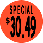 "$30.49 w/SPECIAL heading" Price Sticker / Labels with 500 large 1-1/8" Round (Red) labels  per roll from $5.59* EA in 5 Pack.