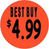 "$4.99 w/BEST BUY heading" Price Sticker / Labels with 500 large 1-1/8" Round (Red) labels  per roll from $5.59* EA in 5 Pack.