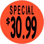"$30.99 w/SPECIAL heading" Price Sticker / Labels with 500 large 1-1/8" Round (Red) labels  per roll from $5.59* EA in 5 Pack.