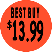 "$13.99 w/BEST BUY heading" Price Sticker / Labels with 500 large 1-1/8" Round (Red) labels  per roll from $5.59* EA in 5 Pack.
