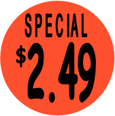 "$2.49 w/SPECIAL heading" Price Sticker / Labels with 500 large 1-1/8" Round (Red) labels  per roll from $5.59* EA in 5 Pack.