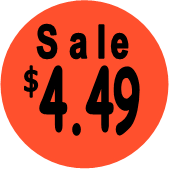 "$4.49 w/SALE heading" Price Sticker / Labels with 500 large 1-1/8" Round (Red) labels  per roll from $5.59* EA in 5 Pack.