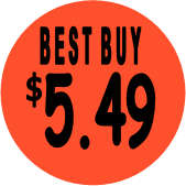 "$5.49 w/BEST BUY heading" Price Sticker / Labels with 500 large 1-1/8" Round (Red) labels  per roll from $5.59* EA in 5 Pack.