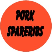 "PORK SPARERIBS" Meat Sticker / Labels with 500 large 1-1/8" Round (Red) labels per roll from $5.59* EA in 5 Pack.