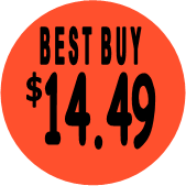 "$14.49 w/BEST BUY heading" Price Sticker / Labels with 500 large 1-1/8" Round (Red) labels  per roll from $5.59* EA in 5 Pack.