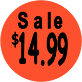 "$14.99 w/SALE heading" Price Sticker / Labels with 500 large 1-1/8" Round (Red) labels  per roll from $5.59* EA in 5 Pack.