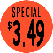 "$3.49 w/SPECIAL heading" Price Sticker / Labels with 500 large 1-1/8" Round (Red) labels  per roll from $5.59* EA in 5 Pack.