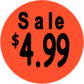 "$4.99 w/SALE heading" Price Sticker / Labels with 500 large 1-1/8" Round (Red) labels  per roll from $5.59* EA in 5 Pack.