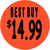 "$14.99 w/BEST BUY heading" Price Sticker / Labels with 500 large 1-1/8" Round (Red) labels  per roll from $5.59* EA in 5 Pack.