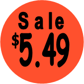 "$5.49 w/SALE heading" Price Sticker / Labels with 500 large 1-1/8" Round (Red) labels  per roll from $5.59* EA in 5 Pack.