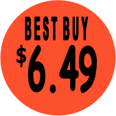 "$6.49 w/BEST BUY heading" Price Sticker / Labels with 500 large 1-1/8" Round (Red) labels  per roll from $5.59* EA in 5 Pack.