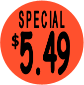 "$5.49 w/SPECIAL heading" Price Sticker / Labels with 500 large 1-1/8" Round (Red) labels  per roll from $5.59* EA in 5 Pack.