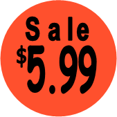 "$5.99 w/SALE heading" Price Sticker / Labels with 500 large 1-1/8" Round (Red) labels  per roll from $5.59* EA in 5 Pack.