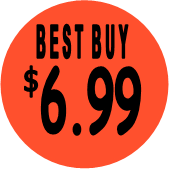 "$6.99 w/BEST BUY heading" Price Sticker / Labels with 500 large 1-1/8" Round (Red) labels  per roll from $5.59* EA in 5 Pack.