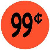 "$0.99" Price Sticker / Labels with 500 large 1-1/8" Round (Red) labels per roll from $5.59* EA in 5 Pack.