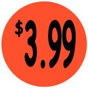 "$3.99' Price Sticker / Labels with 500 large 1-1/8" Round (Red) labels  per roll from $5.59* EA in 5 Pack.