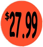 "$27.99" Price Sticker / Labels with 500 large 1-1/8" Round (Red) labels per roll from $5.59* EA in 5 Pack.