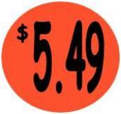 "$5.49" Price Sticker / Labels with 500 large 1-1/8" Round (Red) labels  per roll from $5.59* EA in 5 Pack.