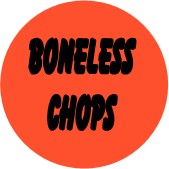 "BONELESS CHOPS" Meat Sticker / Labels with 500 large 1-1/8" Round (Red) labels per roll from $5.59* EA in 5 Pack.