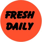 "FRESH DAILY" Store Sticker / Labels with 500 large 1-1/8" Round (Red) labels per roll from $5.59* EA in 5 Pack.
