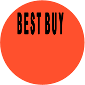 "BLANK w/Best Buy heading Price Sticker / Labels with 500 large 1-1/8" Round (Red) labels per roll from $5.59* EA in 5 Pack.